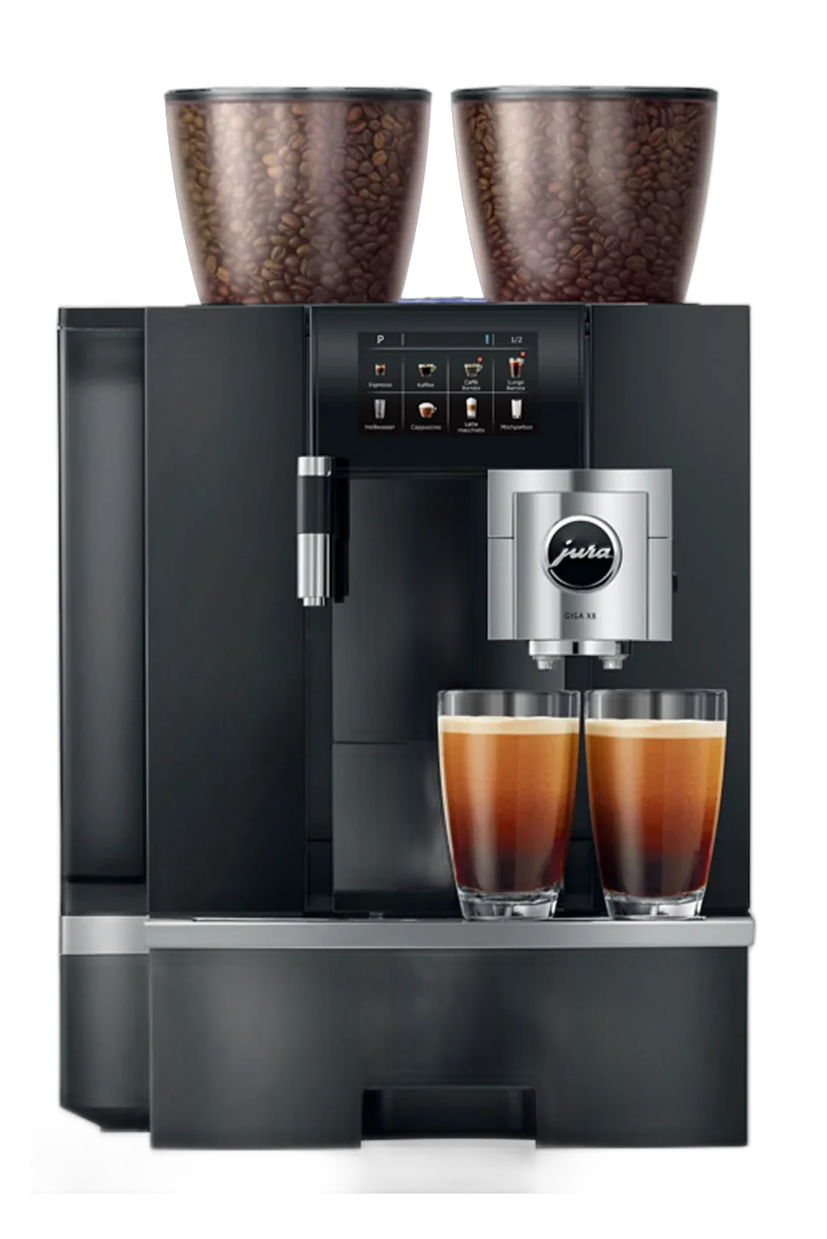 Machine à café JURA GIGA X8 préparant deux espressos