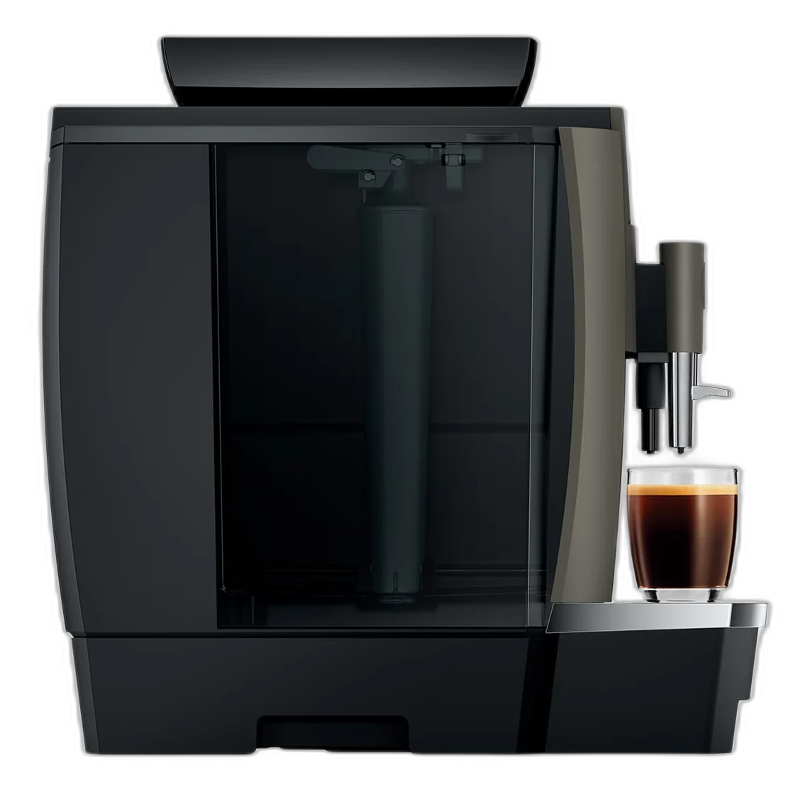 Machine à café JURA W4 vue de côté avec un espresso