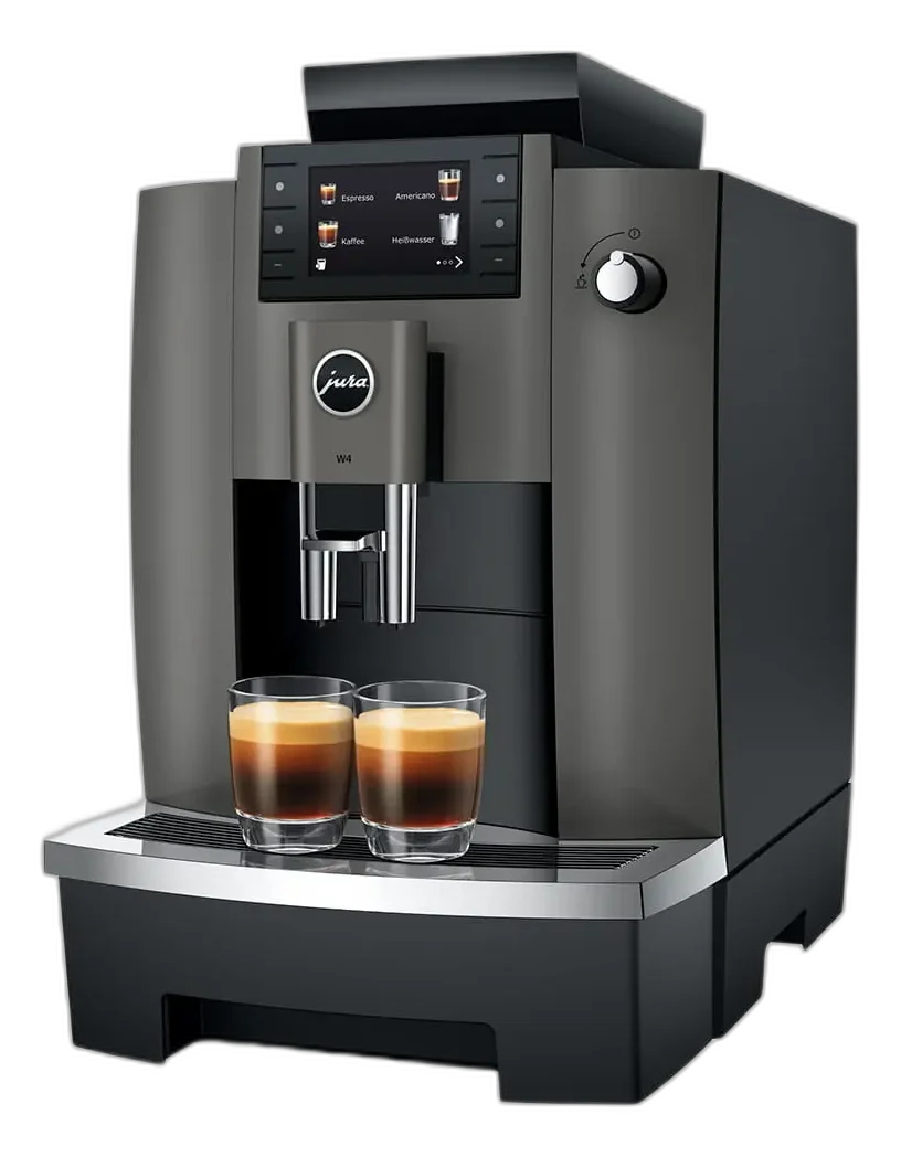 Machine à café JURA W4 vue latérale avec deux espressos